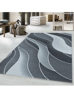 Short-pile carpet, living room carpet, 3-D design pattern, waves, soft pile, grey