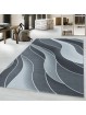 Kurzflor Teppich Wohnzimmerteppich 3-D Design Muster Wellen Soft Flor Grau