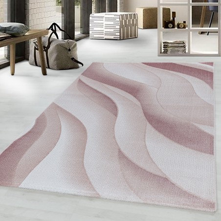 Laagpolig tapijt, woonkamertapijt, 3D dessin, golven, zachtpolig, roze