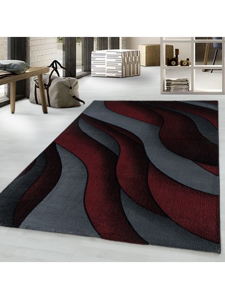 Laagpolig tapijt, woonkamertapijt, 3D dessin, golven, zachtpolig, rood