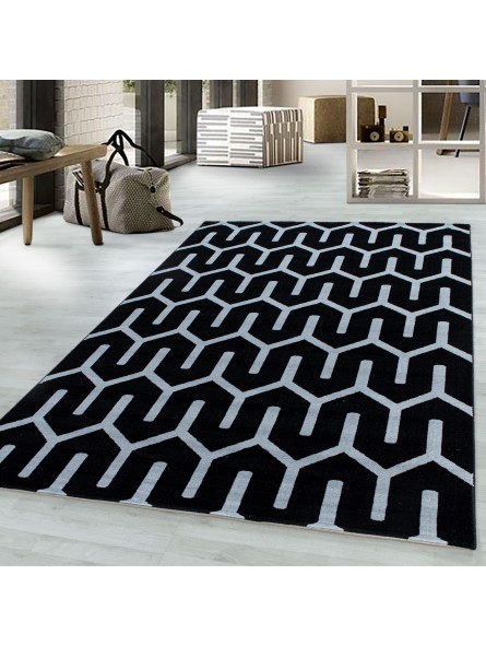 Laagpolig tapijt, woonkamertapijt, rasterdesign, zachtpolig, zwart