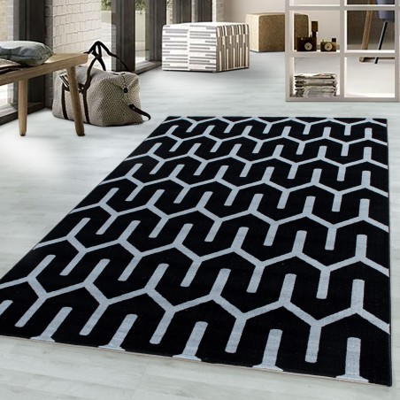 Short pile carpet, living room carpet, grid design, soft pile, black