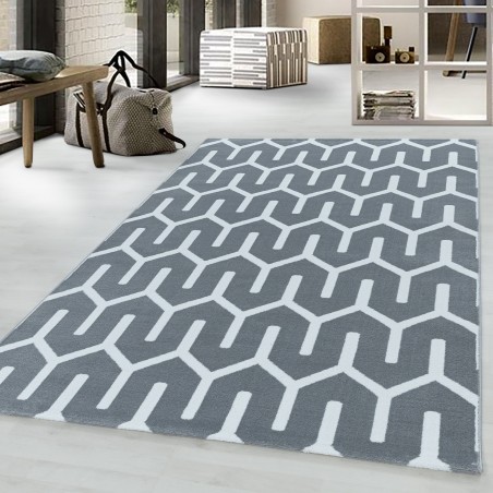 Short-pile rug, living room rug, grid design, soft pile, grey