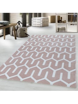 Kurzflor Teppich Wohnzimmerteppich Gitter Design Soft Flor Pink