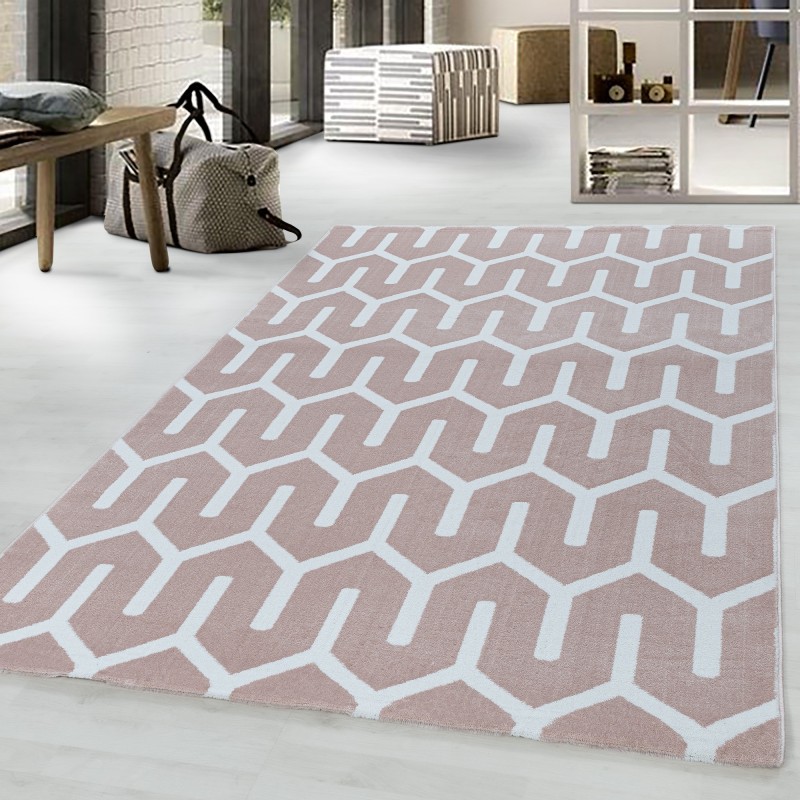 Kurzflor Teppich Wohnzimmerteppich Gitter Design Soft Flor Pink