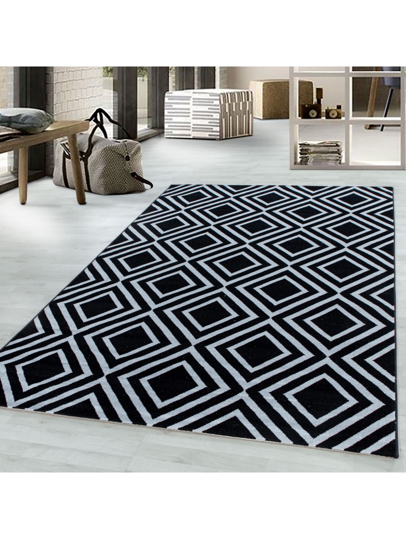 Short pile carpet, living room carpet, diamond grid design, black