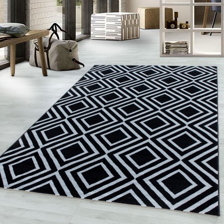 Laagpolig tapijt, woonkamertapijt, ruitpatroon, zwart