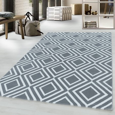 Laagpolig tapijt woonkamertapijt diamantraster design zachtpolig grijs