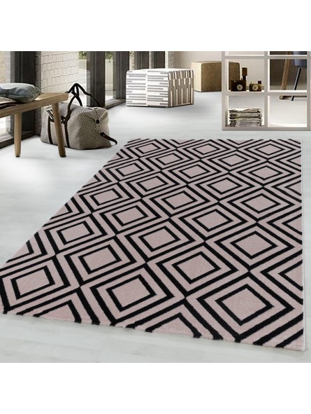Laagpolig tapijt woonkamertapijt diamantraster design zachtpolig roze