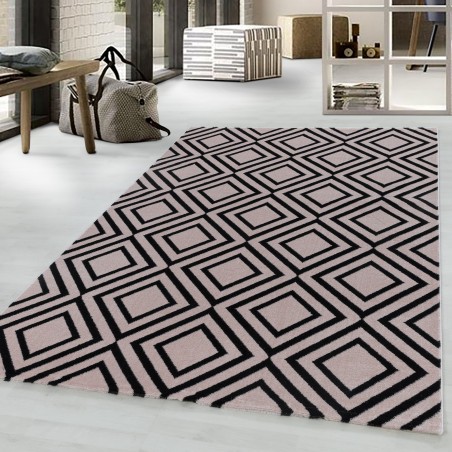 Kurzflor Teppich Wohnzimmerteppich Rauten Gitter Design Soft Flor Pink