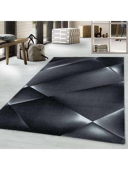 Short pile rug, living room rug, abstract design, soft pile, black