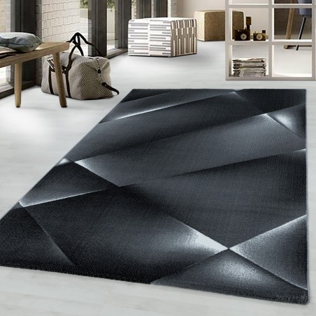 Short pile rug, living room rug, abstract design, soft pile, black