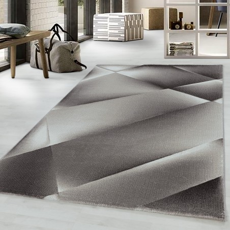 Short pile rug, living room rug, abstract design, soft pile, brown