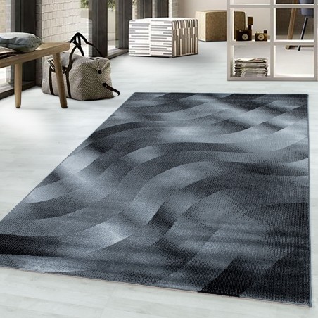 Short pile carpet, living room carpet, soft pile, wave design, black