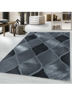 Short pile rug, living room rug, round grid design, black