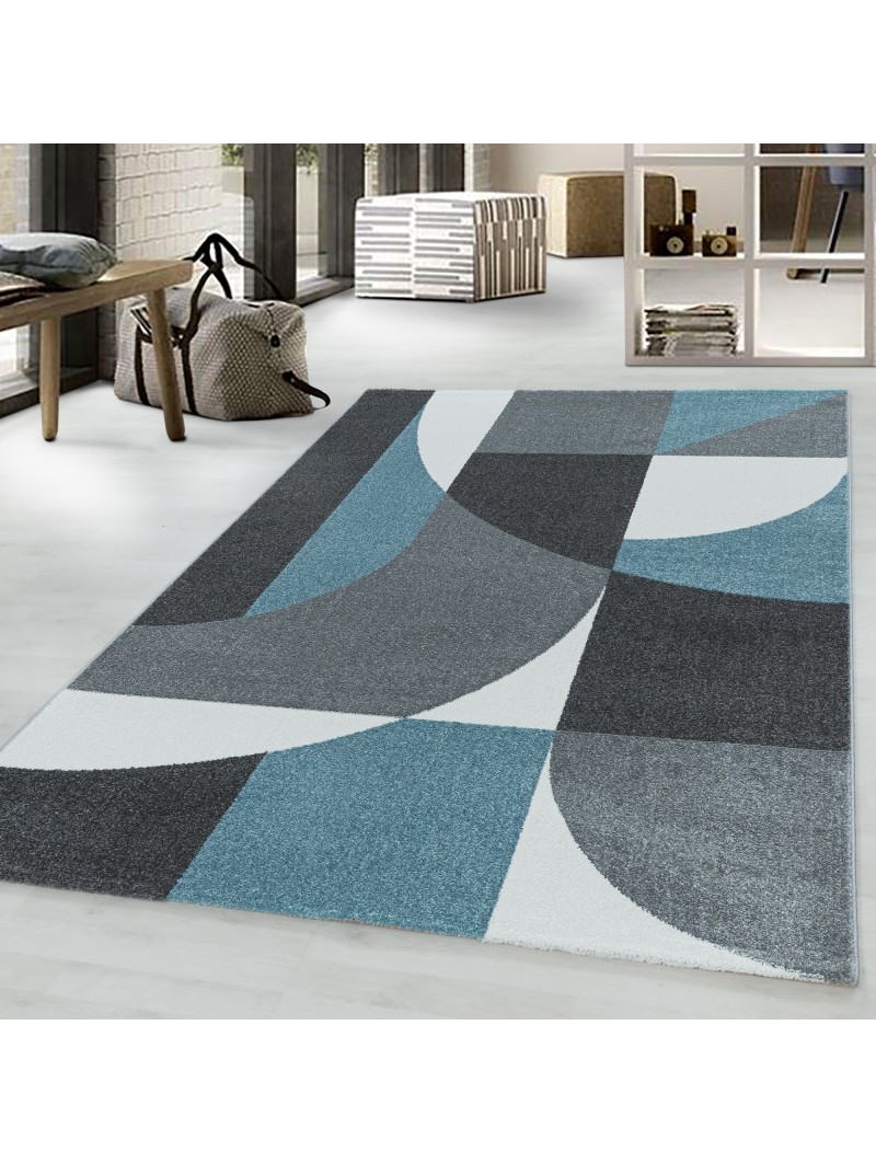 Laagpolig tapijt woonkamer tapijt ontwerp postcode patroon abstract blauw