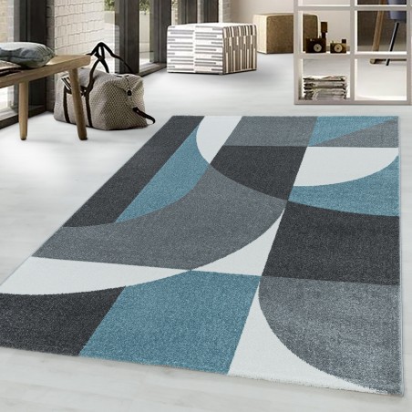 Tapis à poils courts tapis de salon design code postal motif abstrait bleu