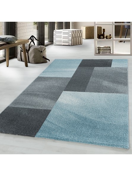 Tapis à poils courts tapis de salon design code postal motif rectangle bleu