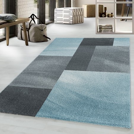 Tapis à poils courts tapis de salon design code postal motif rectangle bleu