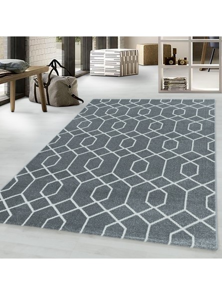 Kurzflor Teppich Wohnzimmerteppich Cable Design Zopf Muster Linien Grau