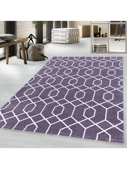 Short-pile rug, living room rug, Cable Design, braided lines, Violet