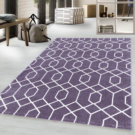Short-pile rug, living room rug, Cable Design, braided lines, Violet