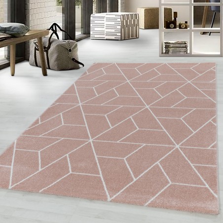 Kurzflor Teppich Wohnzimmerteppich Design Geometrische Linien Rose