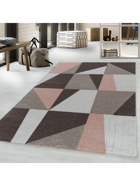 Laagpolig tapijt woonkamer tapijt design Postcode driehoek trapeze roze