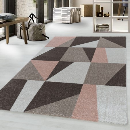 Laagpolig tapijt woonkamer tapijt design Postcode driehoek trapeze roze