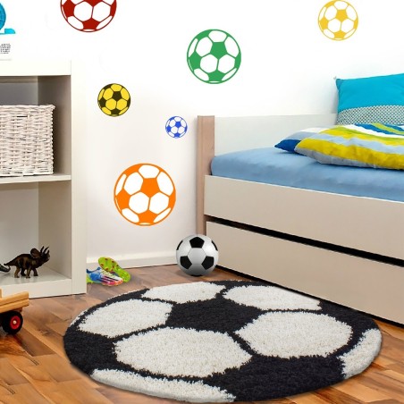 Children's carpet for children's room football form high pile carpet black and white