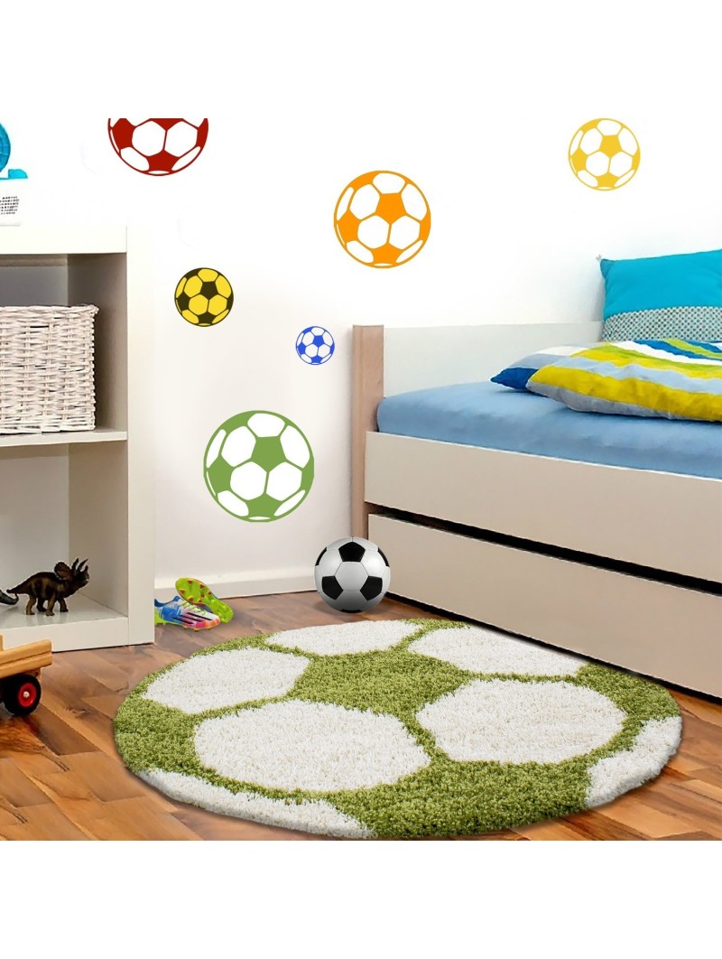 Tapis pour enfants pour chambre d'enfant en forme de football tapis à poils longs vert-blanc