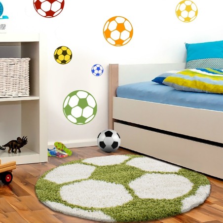 Kindertapijt voor kinderkamer voetbalvorm hoogpolig tapijt groen-wit