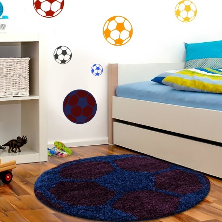Kindertapijt voor kinderkamer voetbalvorm hoogpolig tapijt Bordeaux-Navy
