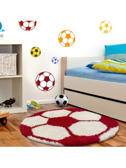Tapis pour enfants pour chambre d'enfant en forme de football tapis à poils longs rouge-blanc