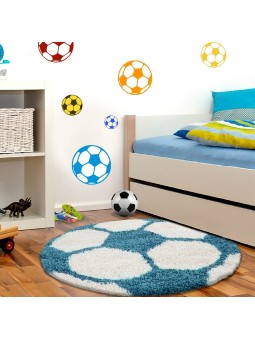 Children's carpet for children's room Football shape high-pile carpet turquoise-white