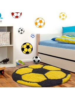 Kindertapijt voor kinderkamer voetbalvorm hoogpolig tapijt geel-zwart