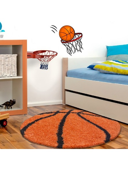 Kindertapijt voor kinderkamer basketbal vorm hoogpolig tapijt oranje-zwart
