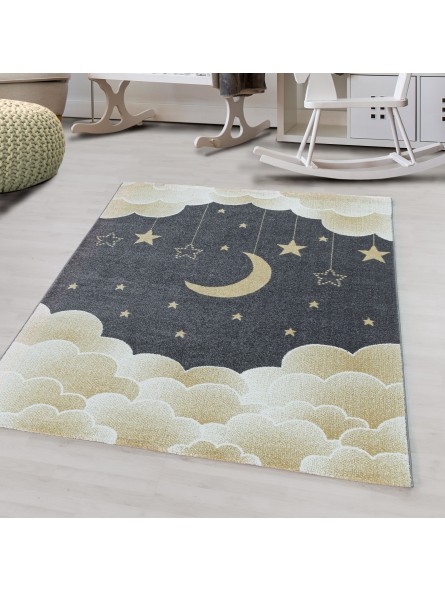 Short pile children's carpet children's room carpet starry sky moon clouds yellow