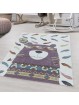 Kurzflor Kinderteppich Design Indianer Bär Feder Kinderzimmer Teppich Violet