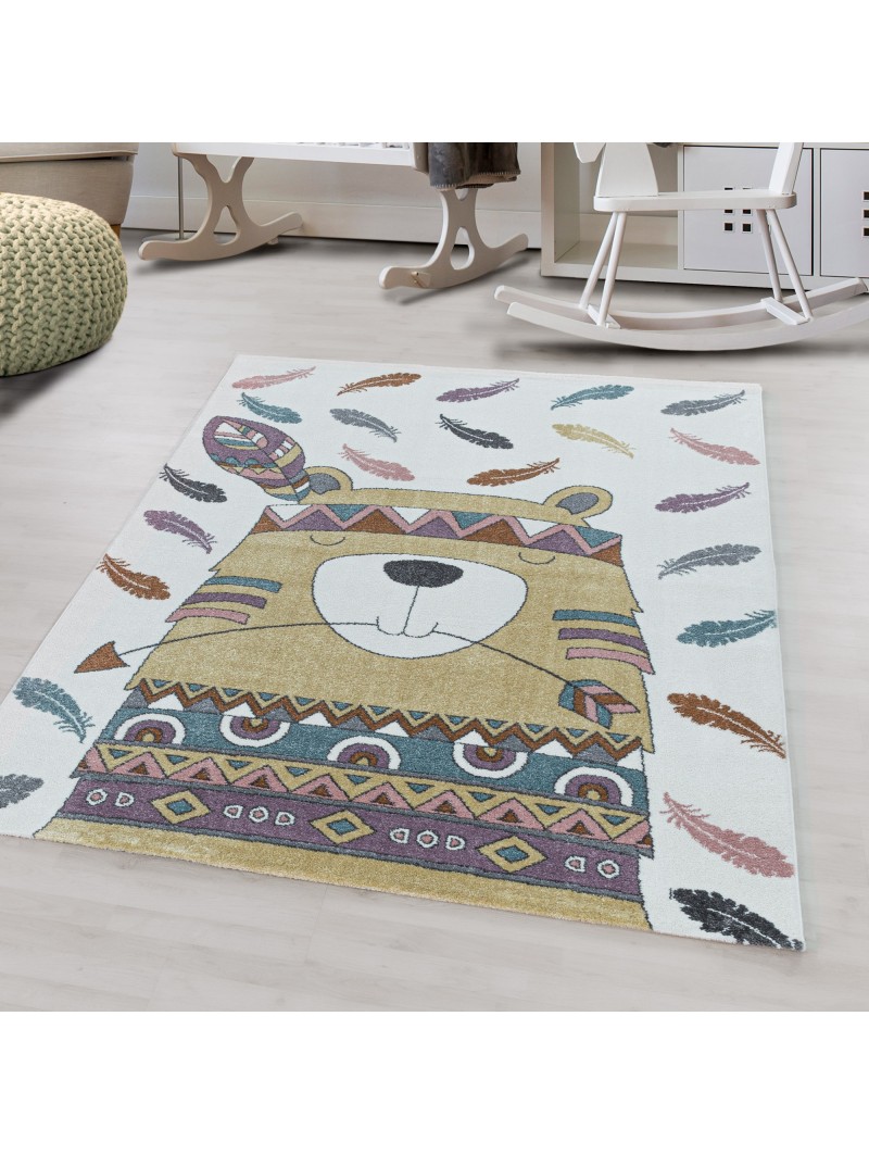 Short-pile children's carpet design Indian bear feather children's room carpet yellow