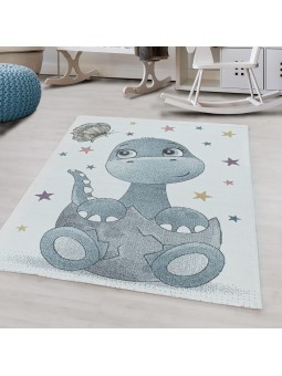 Kurzflor Kinderteppich Design Dino Baby Saurier Kinderzimmer Teppich Blau