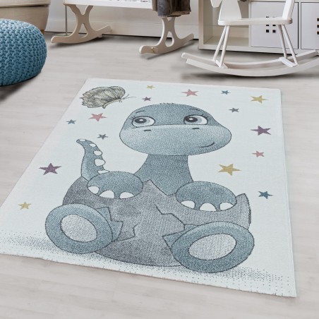 Tapis pour enfants à poils ras design Dino Baby Saurian tapis de chambre d'enfant bleu