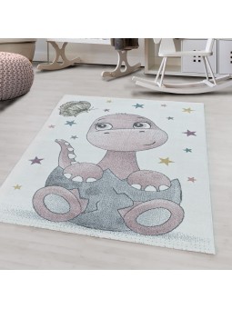 Kurzflor Kinderteppich Design Dino Baby Saurier Kinderzimmer Teppich Rosa