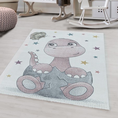 Tapis pour enfants à poils ras design Dino Baby dinosaure tapis de chambre d'enfant rose